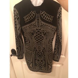 NWOT Gold Embellished tight black dress